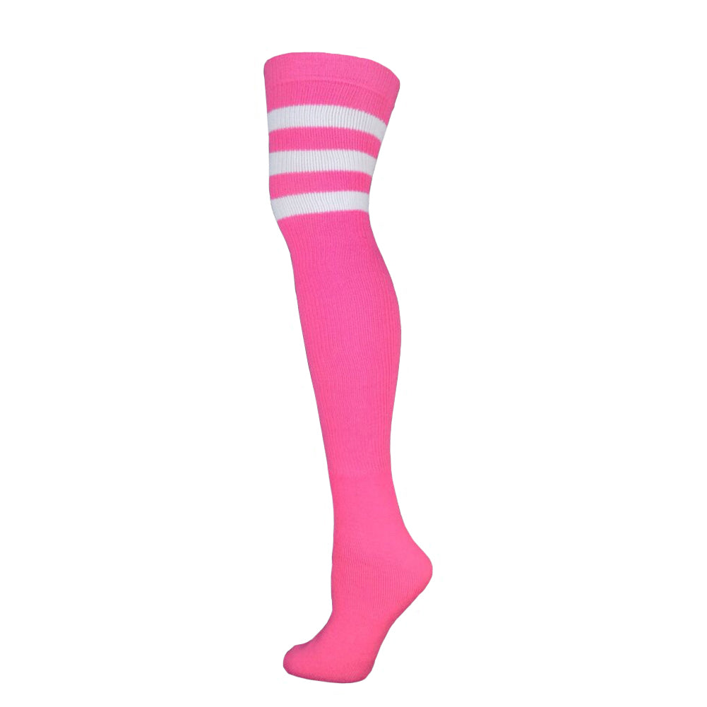 AJ's Top Stripe 33" Sock - Pink w/ White