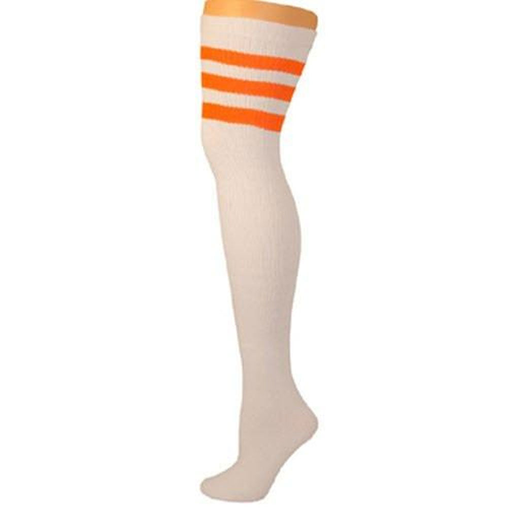 AJ's Top Stripe 33" Sock - White w/ Orange