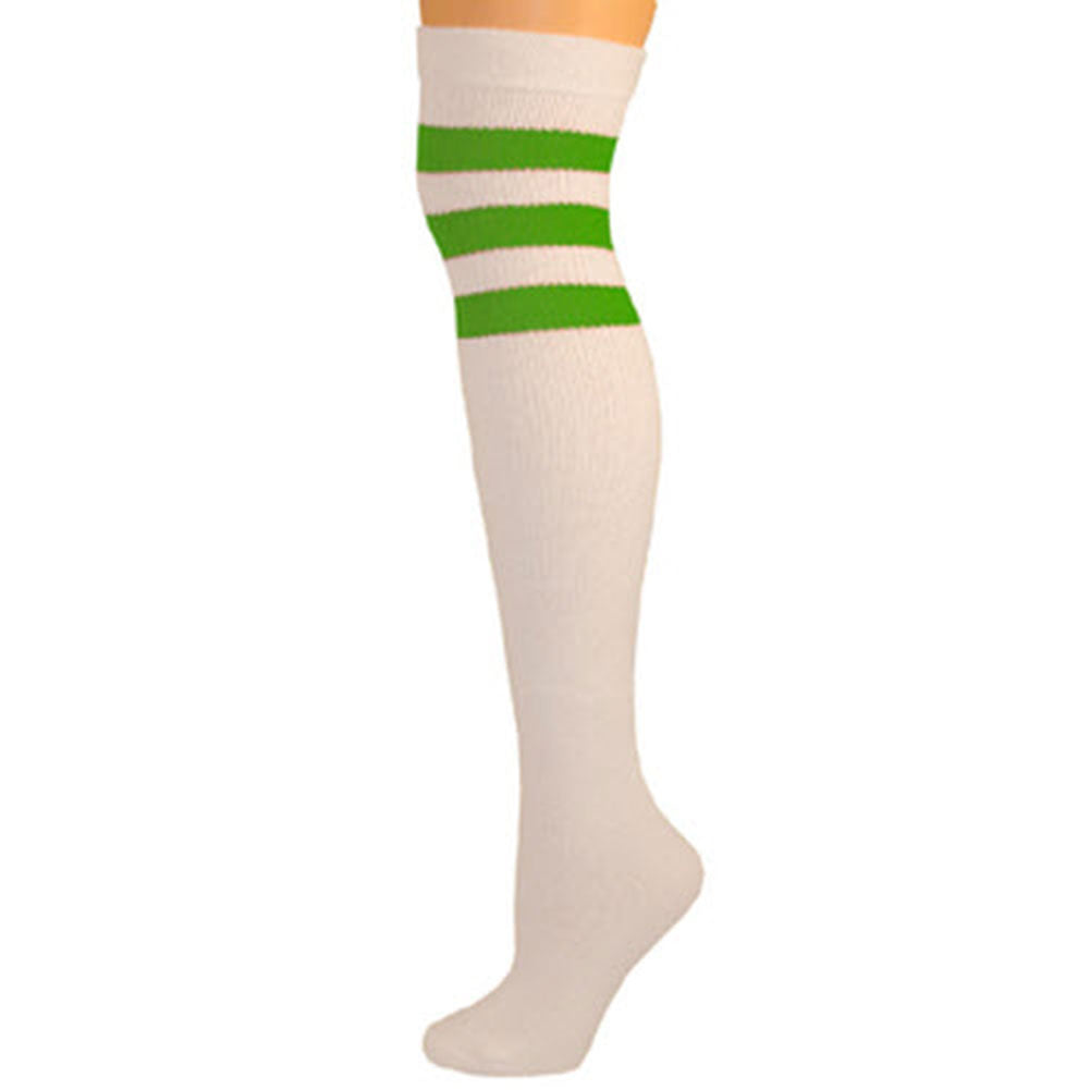 Retro Tube Socks - White w/ Kelly Green (Over Knee)