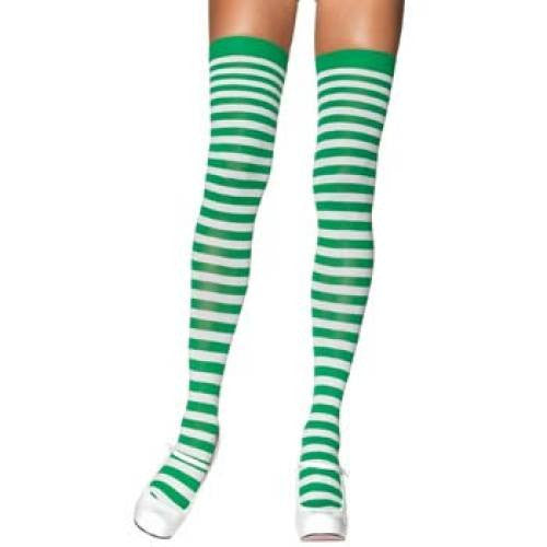 Striped Thigh Highs - White/Green