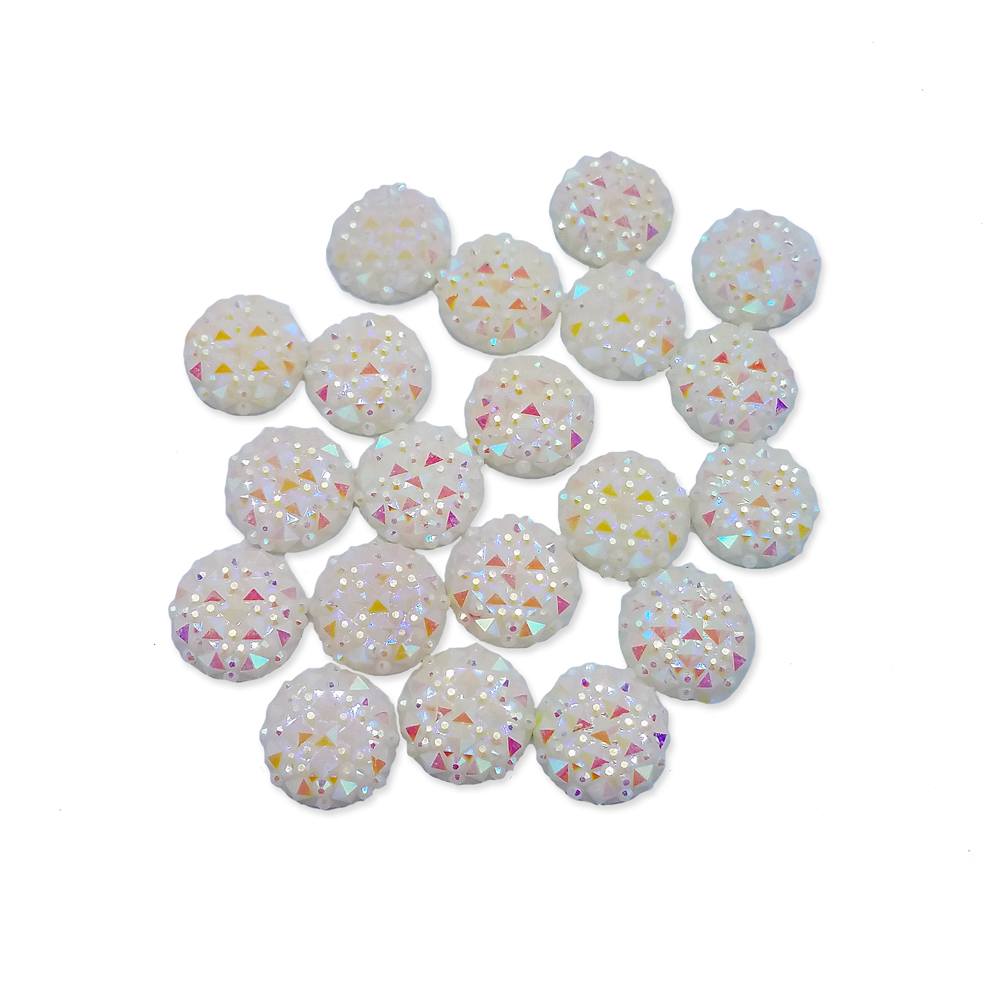 Resin Rhinestone Bling Round, White Snowball Sparkle 12 mm, 20/pk