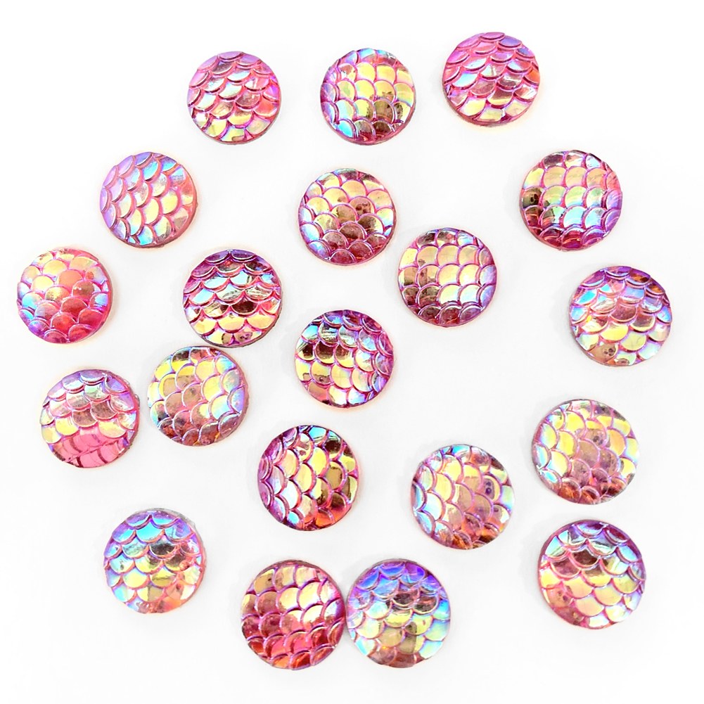 Resin Rhinestone Bling Round, Pink Fish Scale 12 mm, 20/pk