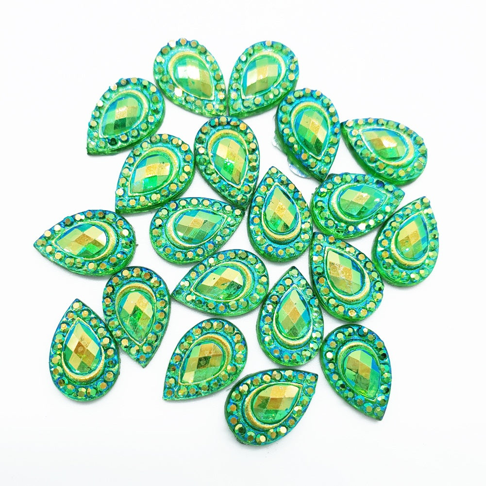 Resin Rhinestone Bling Tear Drop, Green 12 mm, 20/pk