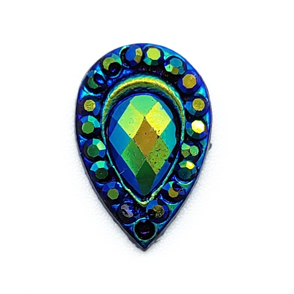 Resin Rhinestone Bling Tear Drop, Peacock 12 mm, 20/pk