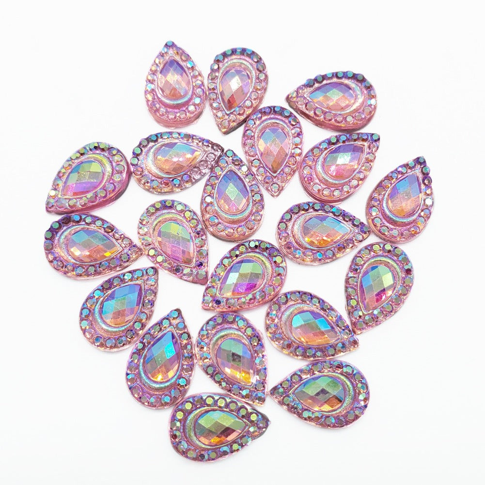 Resin Rhinestone Bling Tear Drop, Pink 12 mm, 20/pk