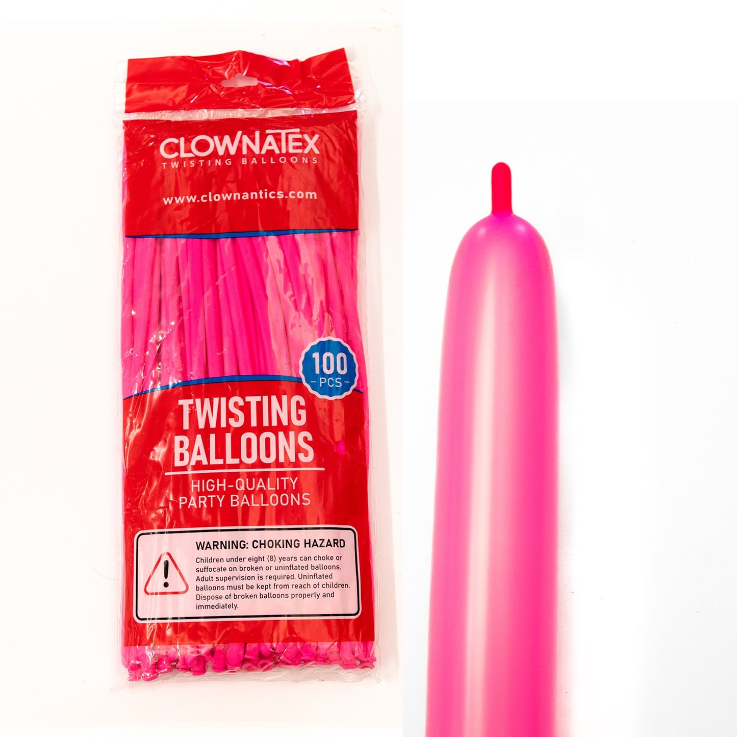 Clownatex 260 Balloons - Neon Pink (100 pcs)