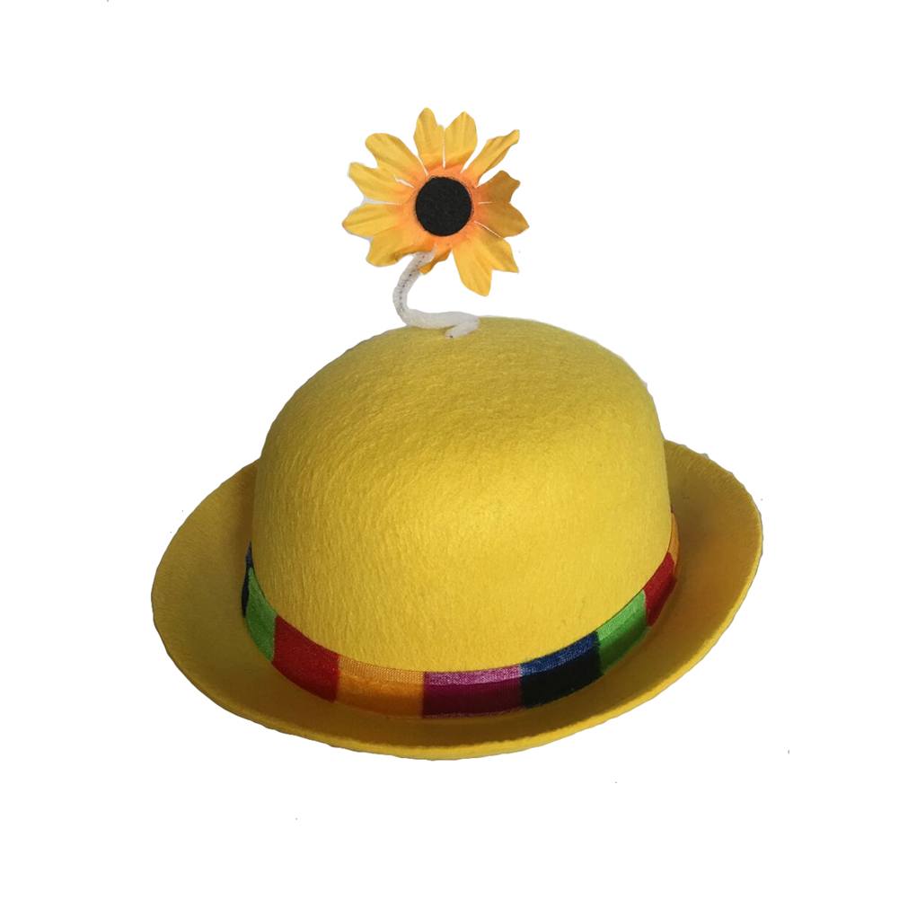 French Clown Bowler Derby Hat with Daisy - Yellow
