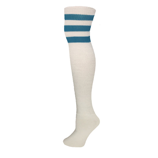 AJ's Top Striped Socks - White w/ Turquoise (33")