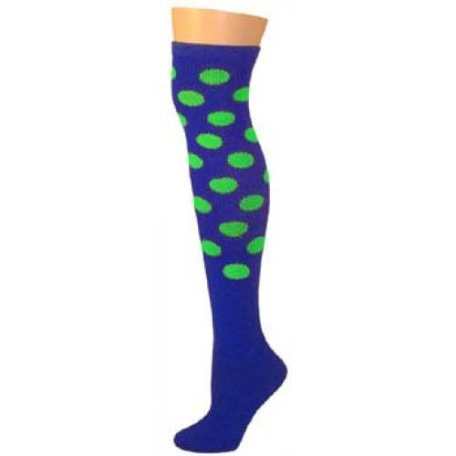 Polka Dot Knee Socks - Blue w/ Lime Dots
