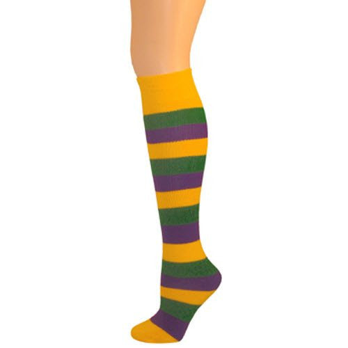 Kids Striped Knee Socks - Purple/Gold/Green