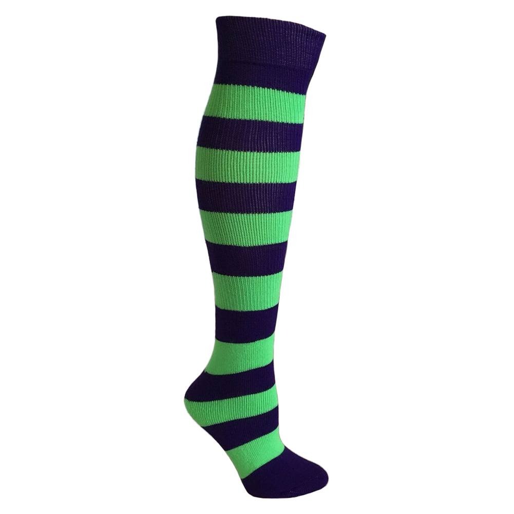 Kids Striped Knee Socks - Purple/Lime Green