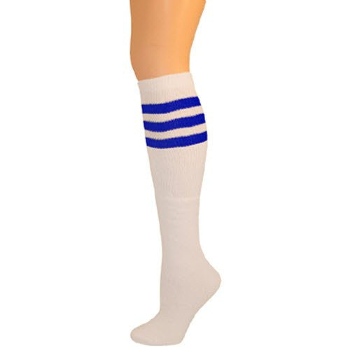 Retro Tube Socks - White w/ Blue (Knee High)