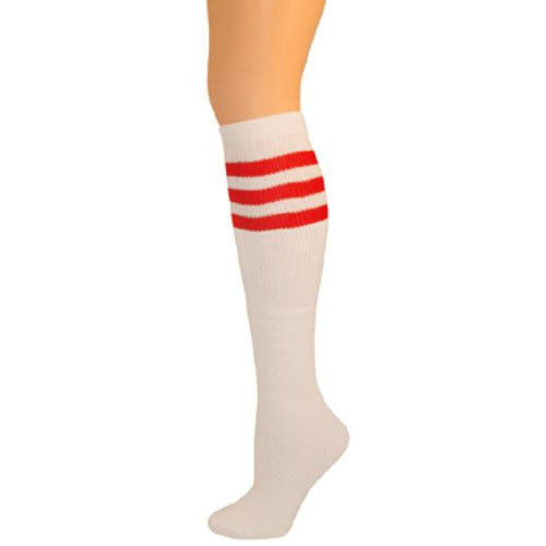 Retro Tube Socks - White w/ Red (Knee High)