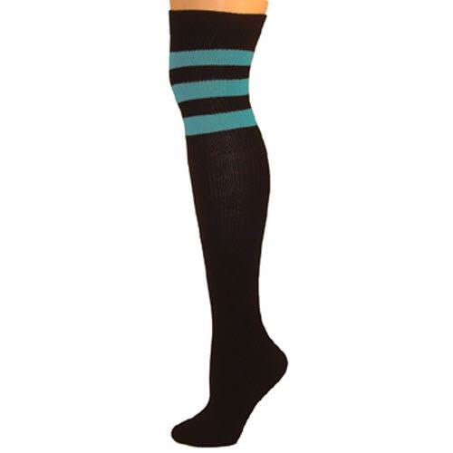 Retro Tube Socks - Black w/ Turquoise (Over Knee)