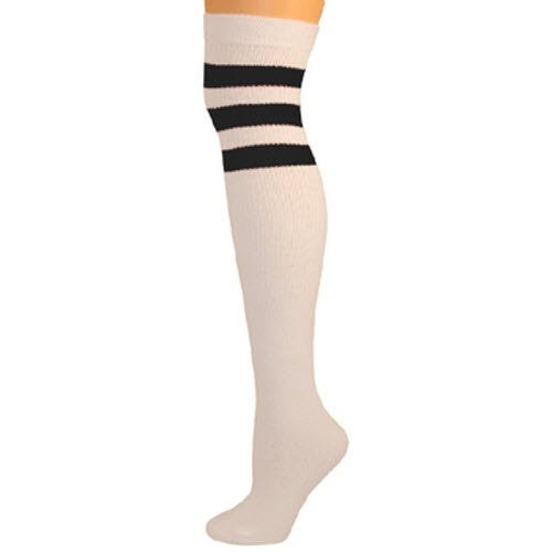 Retro Tube Socks - White w/ Black (Over Knee)