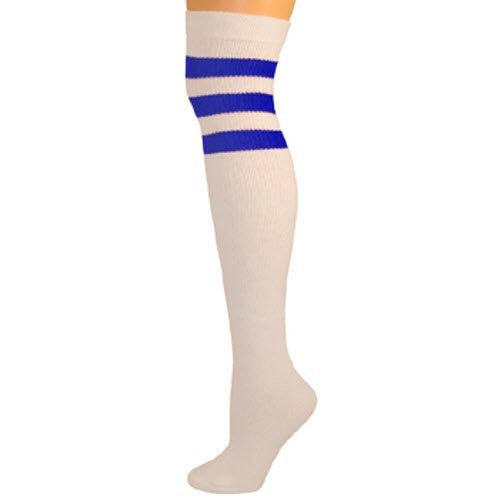 Retro Tube Socks - White w/ Royal Blue (Over Knee)