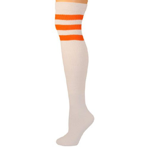 Retro Tube Socks - White w/ Neon Orange (Over Knee)