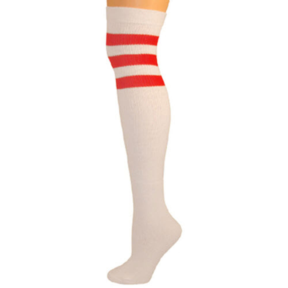 Retro Tube Socks - White w/ Red (Over Knee)
