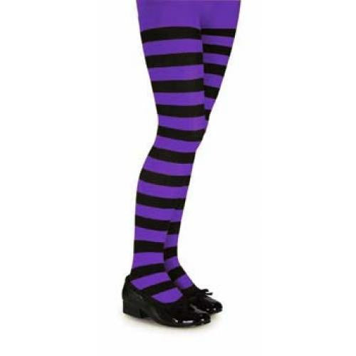 Leg Avenue Child's Striped Tights - Black/Purple (Medium 4-6)