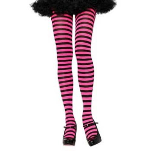 Leg Avenue Adult Striped Tights - Black/Neon Pink (One Size)