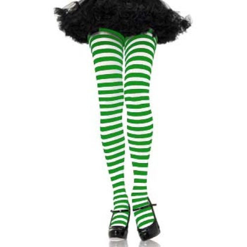 Leg Avenue Adult Striped Tights - White/Green (One Size)
