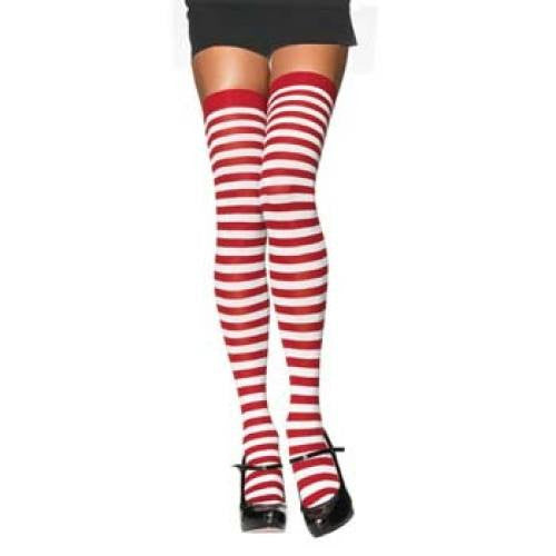 Striped Thigh Highs - White/Red