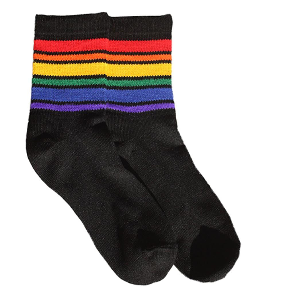 Pride Socks Rainbow Striped Socks - Medium Low Cut (Black)