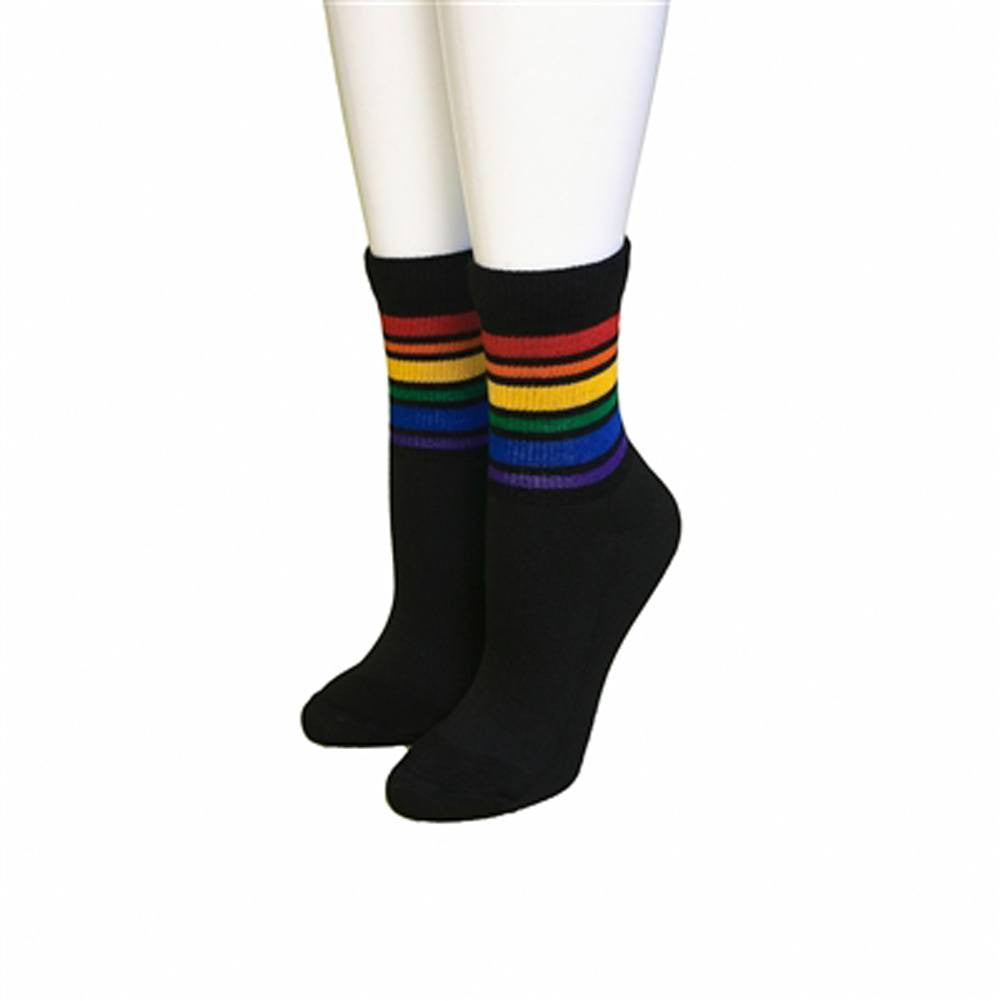 Pride Socks Rainbow Striped Socks  - Large Low Cut (Black)