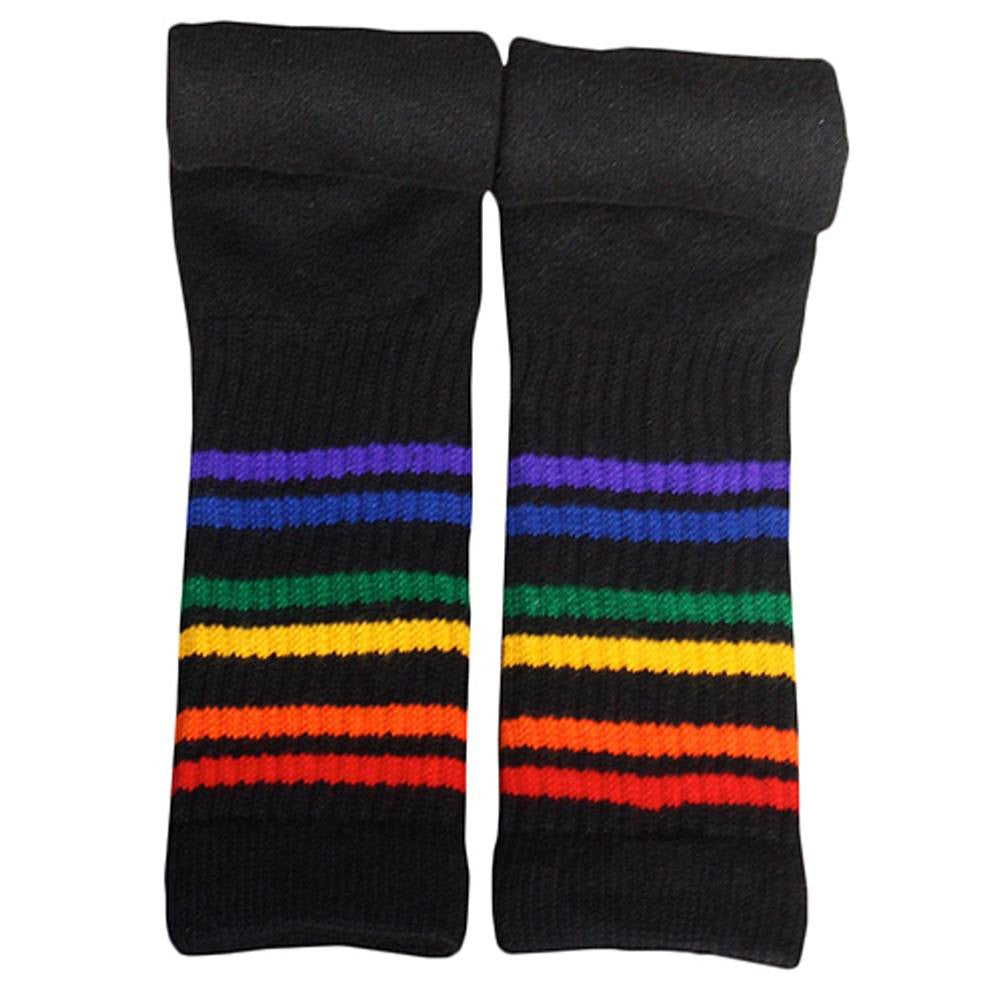 Rainbow Striped Socks Athletic 19" Under the Knee (Black)