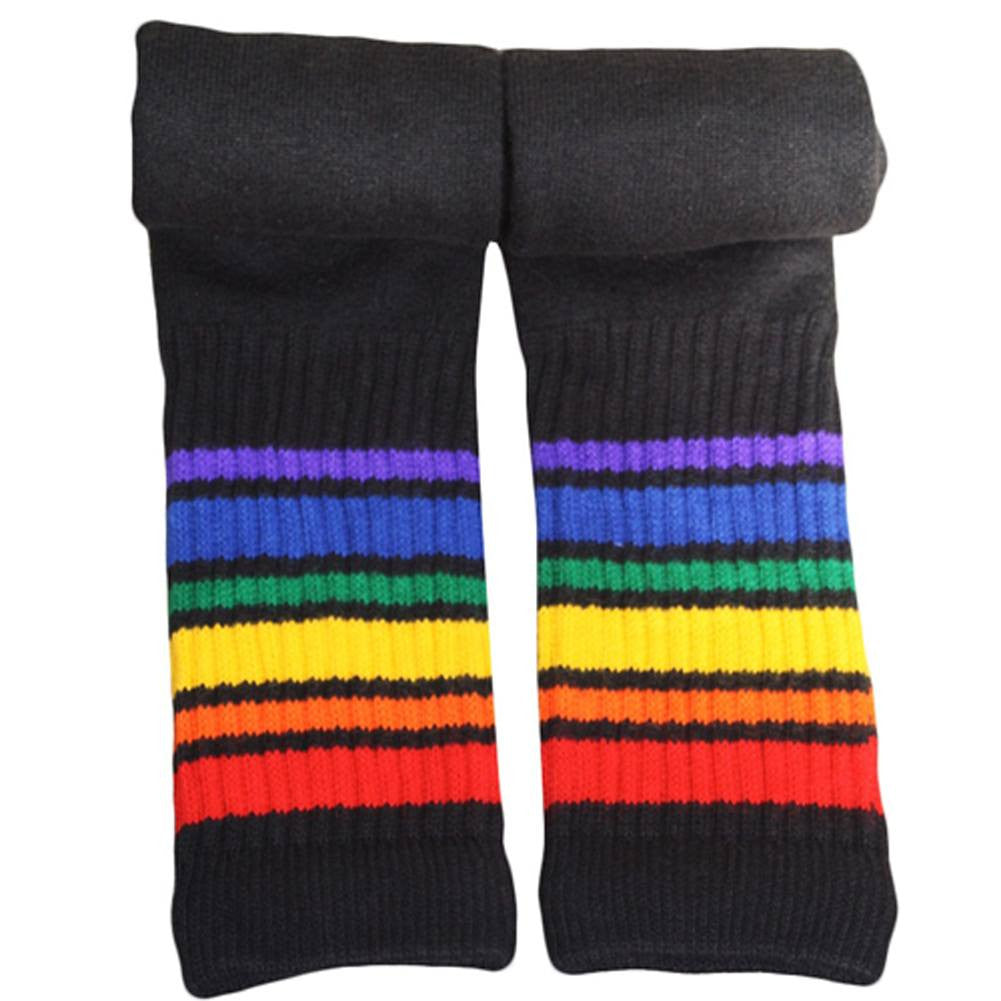 Rainbow Striped Socks Athletic 22" Knee High Tube (Black)