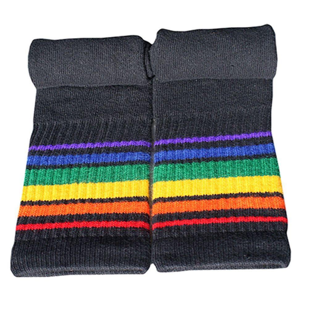 Rainbow Striped Athletic 35" Thigh High Tube Socks (Black)