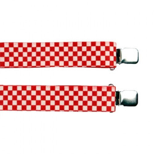 Jumbo Clip Suspenders - Red and White Checks  (1.5")