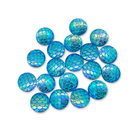 Resin Rhinestone Bling Round, Blue Fish Scale 12 mm, 20/pk