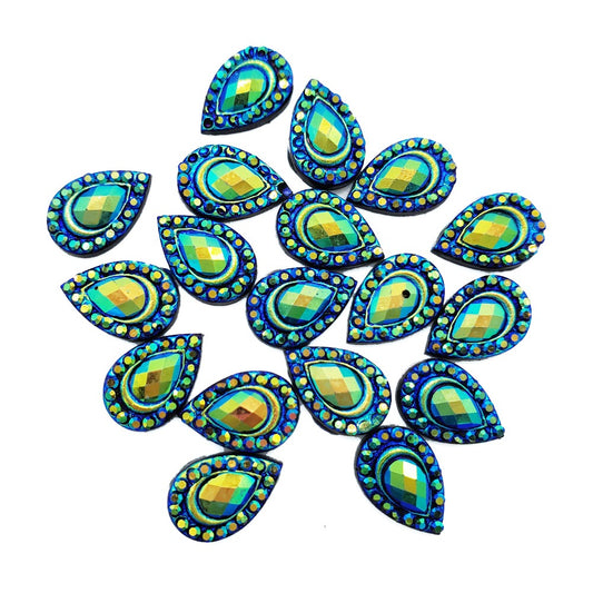 Resin Rhinestone Bling Tear Drop, Peacock 12 mm, 20/pk