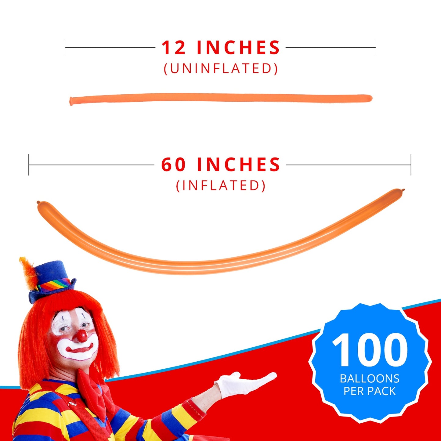 Clownatex 260 Balloons - Orange (100 pcs)