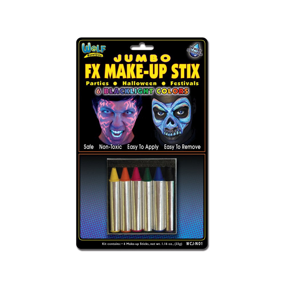 Wolfe Jumbo Neon/Blacklight Face Paint Crayons (6/box)