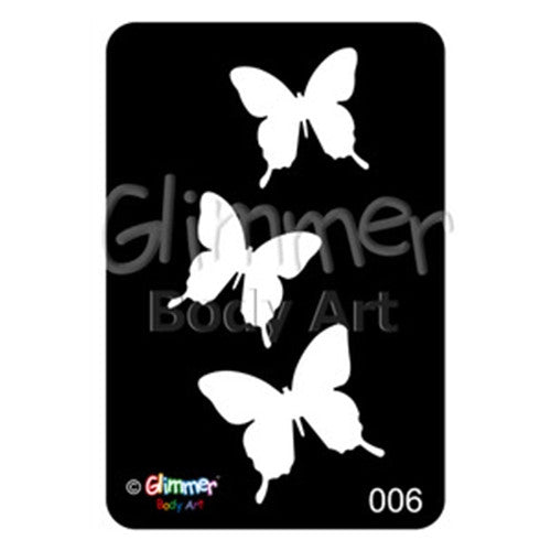 Glimmer Body Art Glitter Tattoo Stencil Butterflies 5/pk