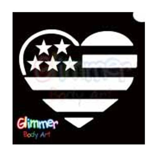 Glimmer Body Art Glitter Stencils USA Flag Heart (5/pack)