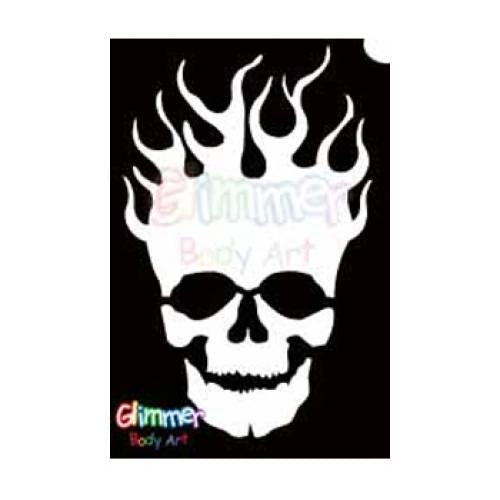 Glimmer Body Art Glitter Tattoo Stencil Flaming Skull 5/pk