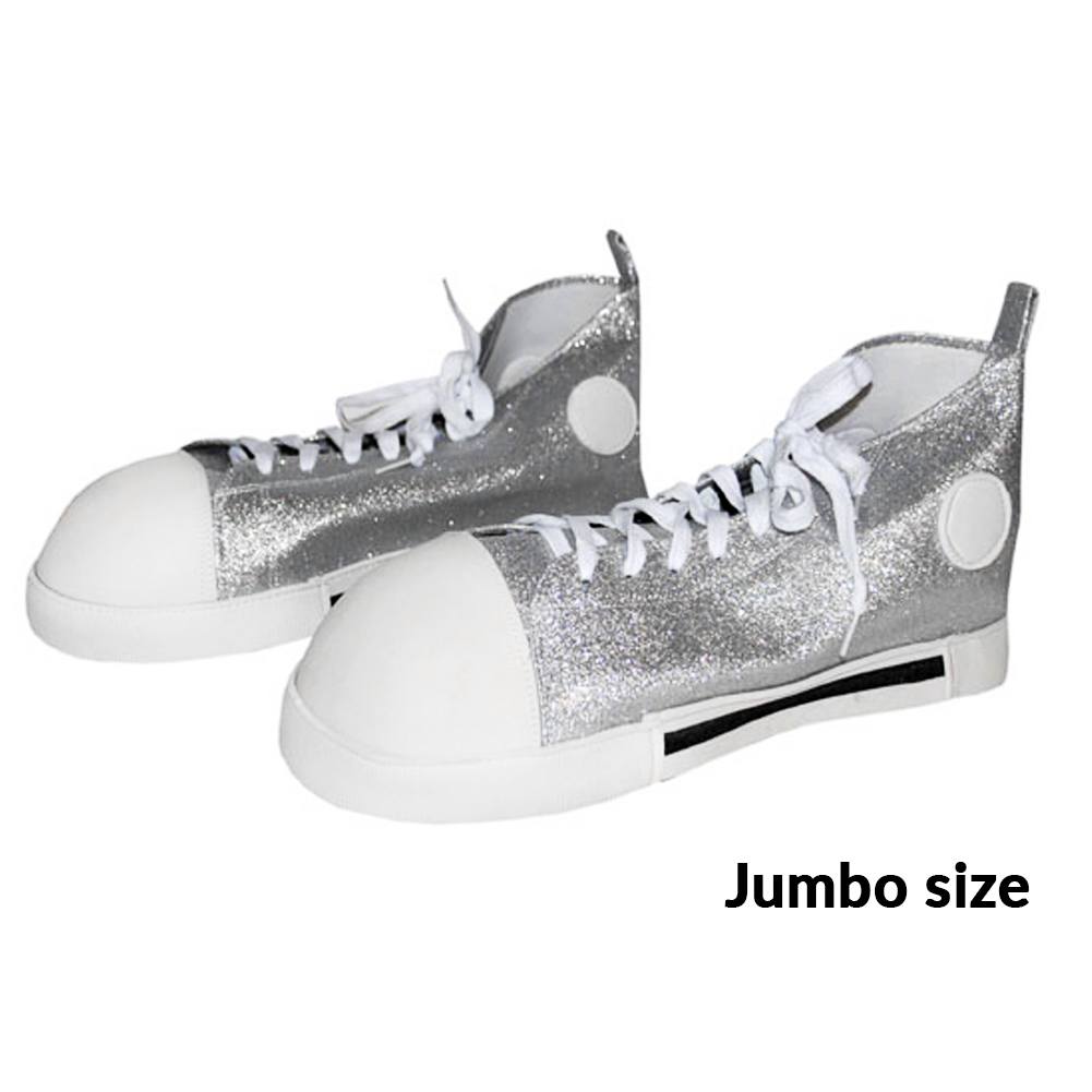 Funny Fashion Jumbo Size Silver Glitter Clown Shoes