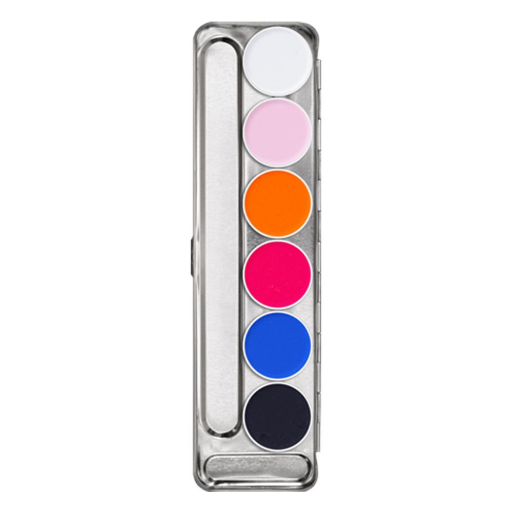 Kryolan Aquacolor Cosmetic Grade UV-Dayglow Neo Palette - 6 Colors