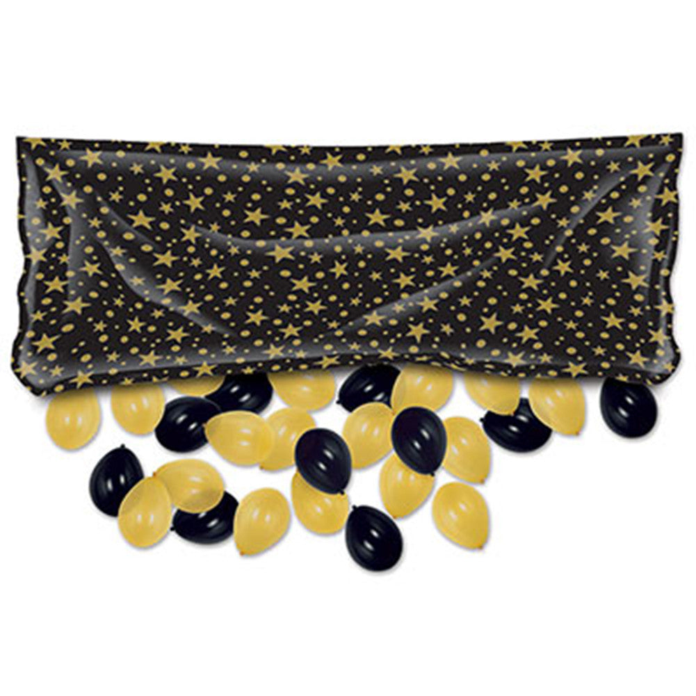 Beistle Plastic Balloon Drop Bag - Black w/ Gold Stars (3' x 6' 8")