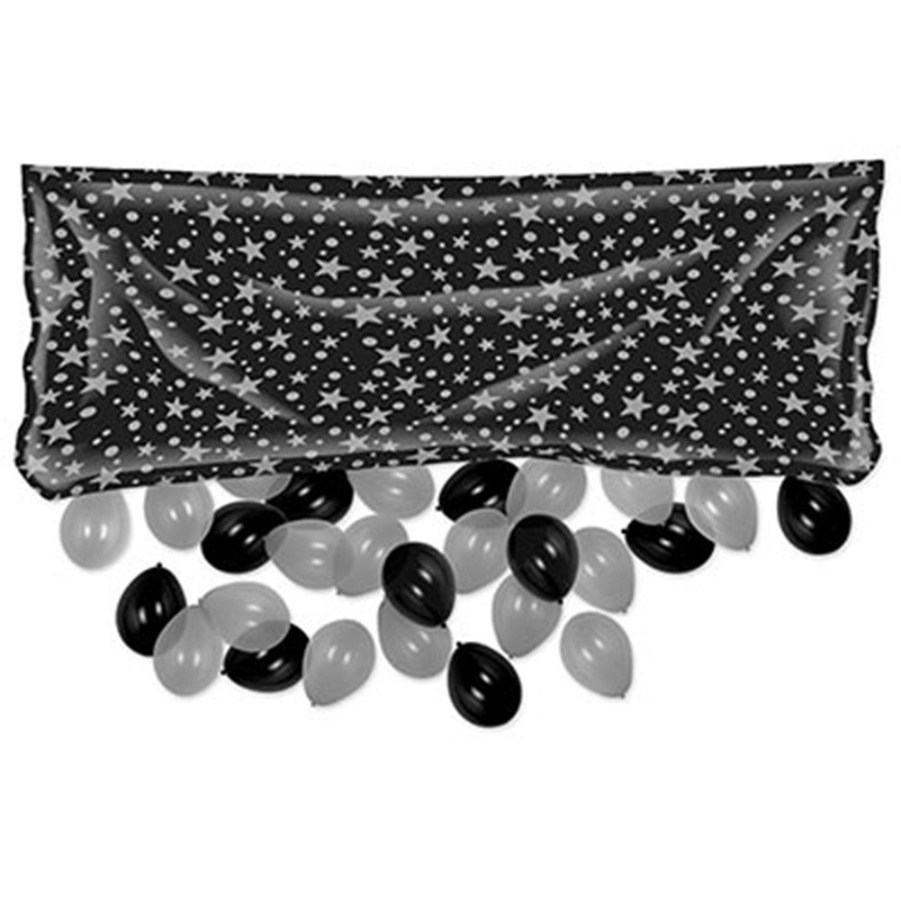 Beistle Plastic Balloon Drop Bag - Black w/ Silver Stars (3' x 6' 8")