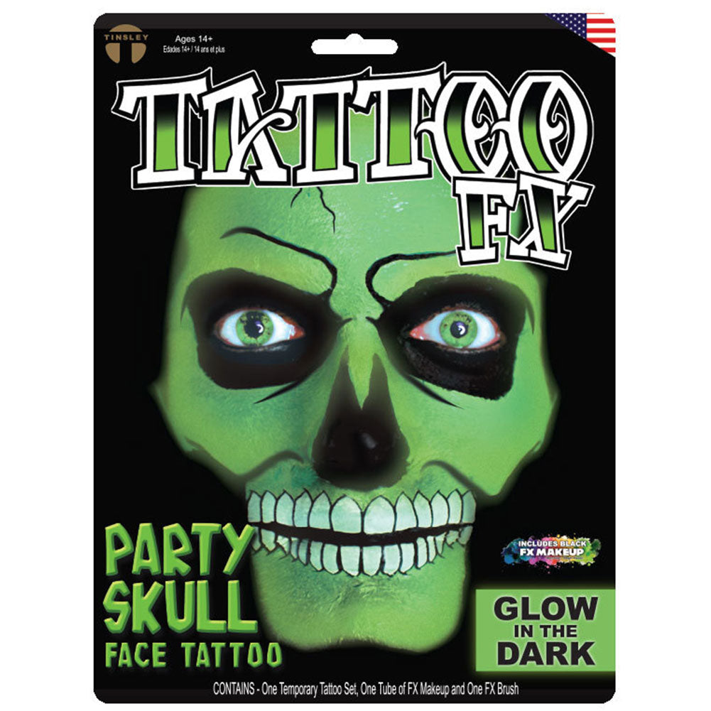 Tinsley Transfers Party Skull Tattoo Kit - Glow In The Dark