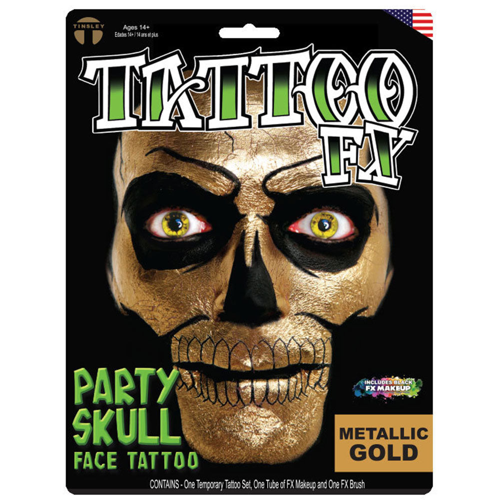 Tinsley Transfers Party Skull Tattoo Kit - Gold