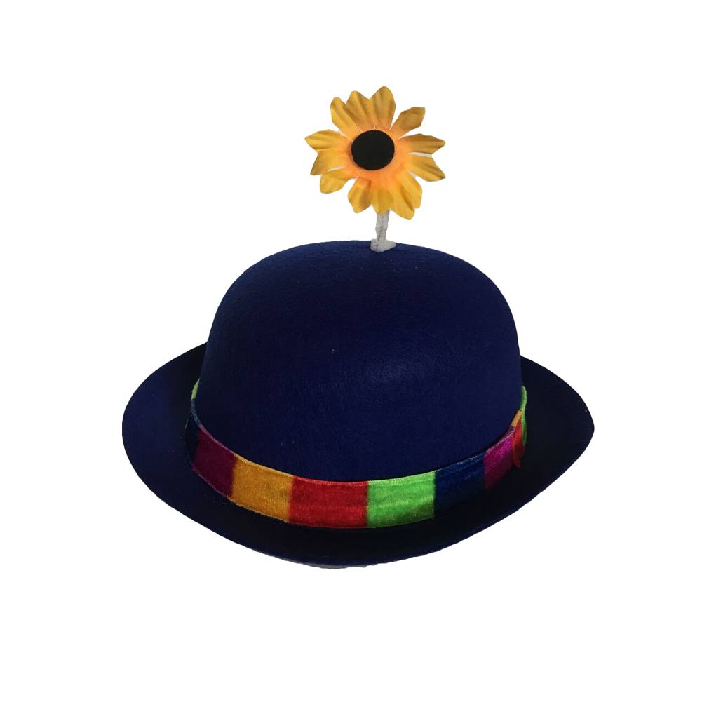 French Clown Bowler Derby Hat with Daisy - Blue