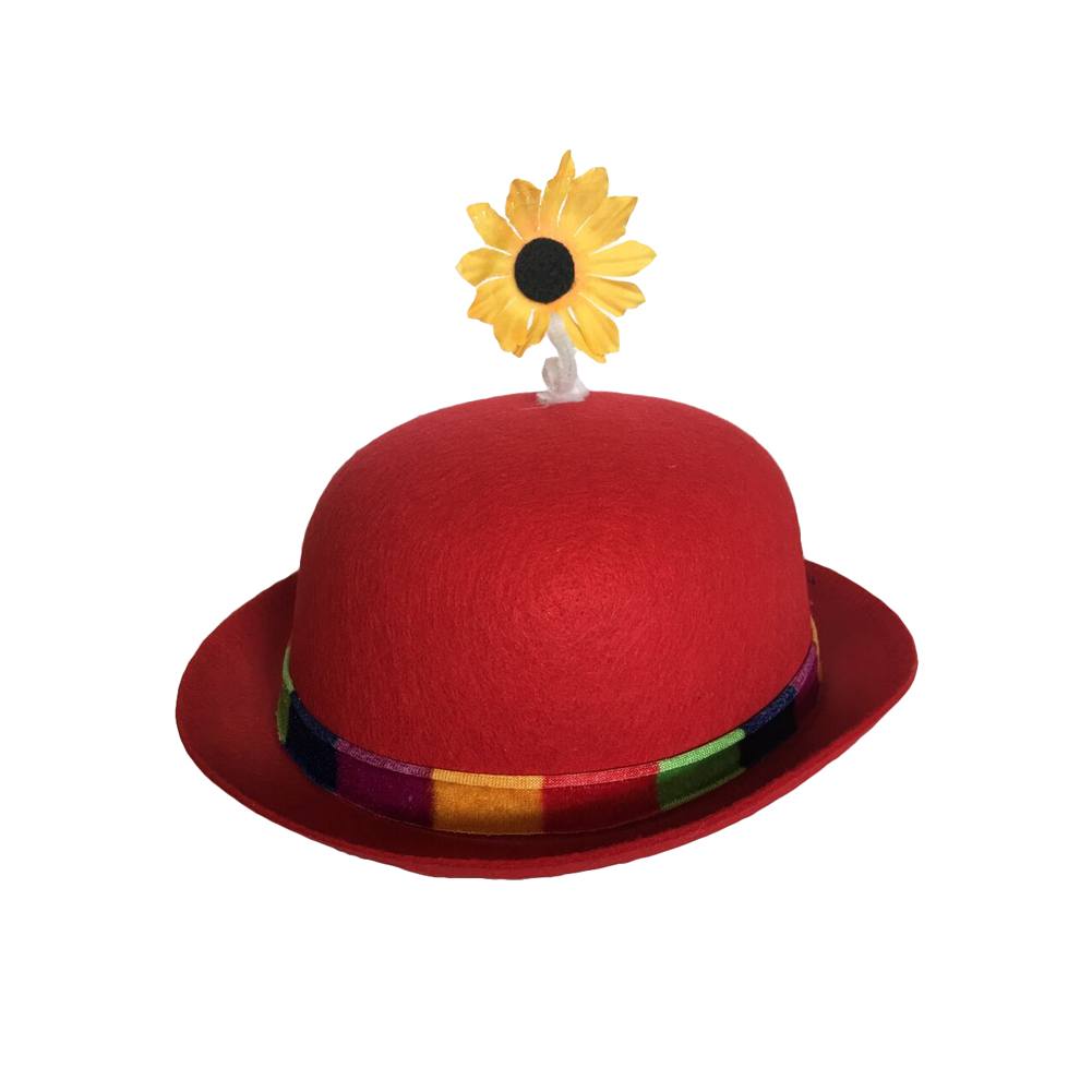 French Clown Bowler Derby Hat with Daisy - Red